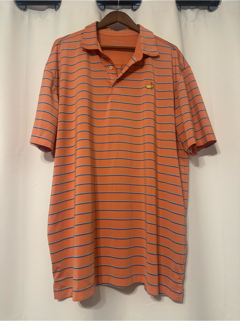 Men's Masters Orange Striped Polo Shirt with Chest Logo